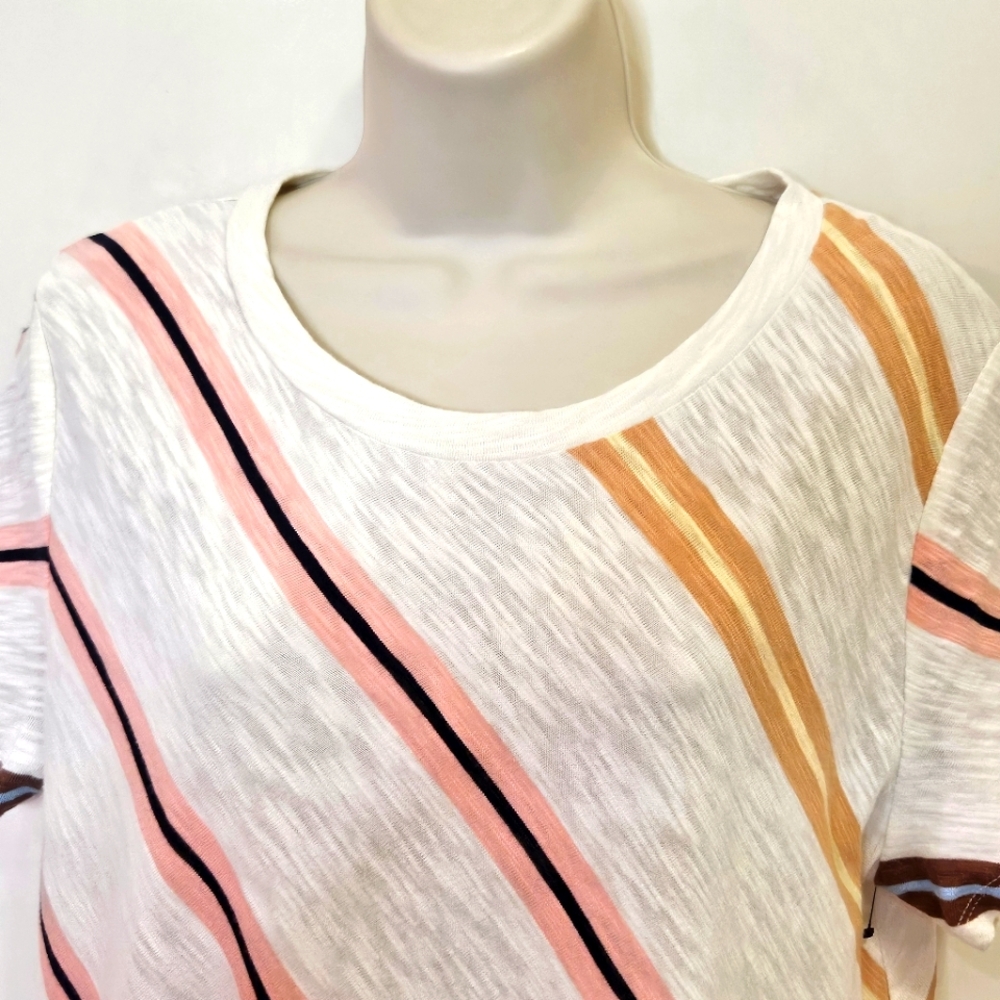 Lou & Grey White Multi-Color Striped T-Shirt/Cover-Up Dress,Medium - Picture 4 of 16